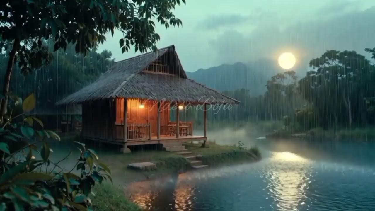 ASMR RAIN || RELIEVE ANXIETY WITH HEAVY RAIN AND FOGGY RIVERSIDE AMBIENCE