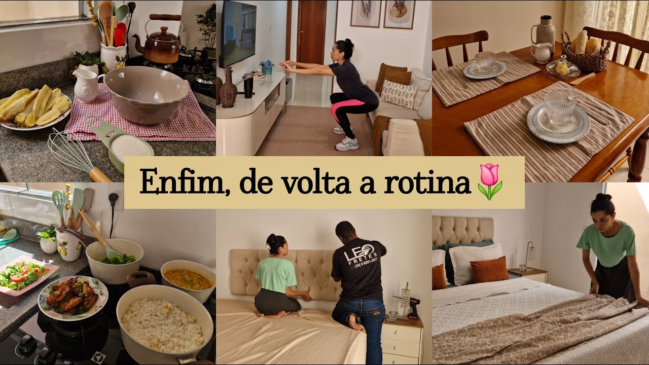 DE VOLTA a rotina que tanto amo✨️-Cuidando do lar-Cabeceira da cama, treino em casa e bolo de banana