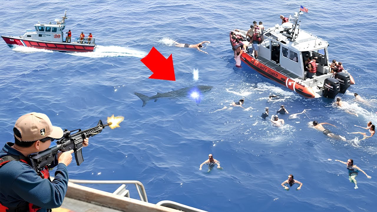 Terrifying Moment! US Coast Guard Fires at Shark to Save Fellow Sailors from Deadly Attack