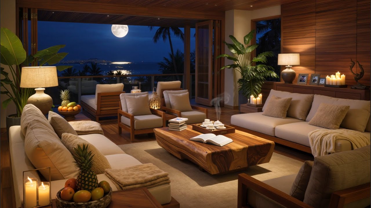 Tropical Moonlight Lounge Ambience - Soft Saxophone Nights - Ocean Reflections 4K