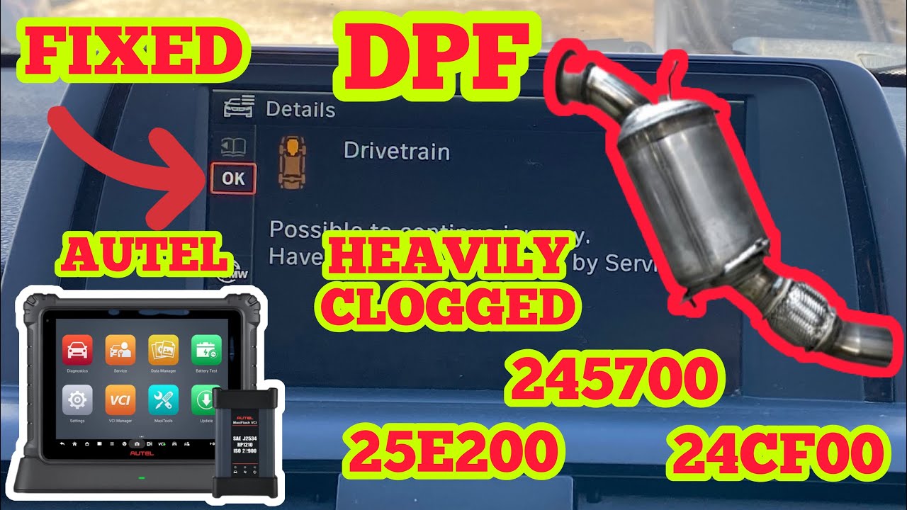 AUTEL BMW DPF 245700 25E200 24CF00 Particulate Filter Heavily Clogged Exhaust Back Pressure Air Mass