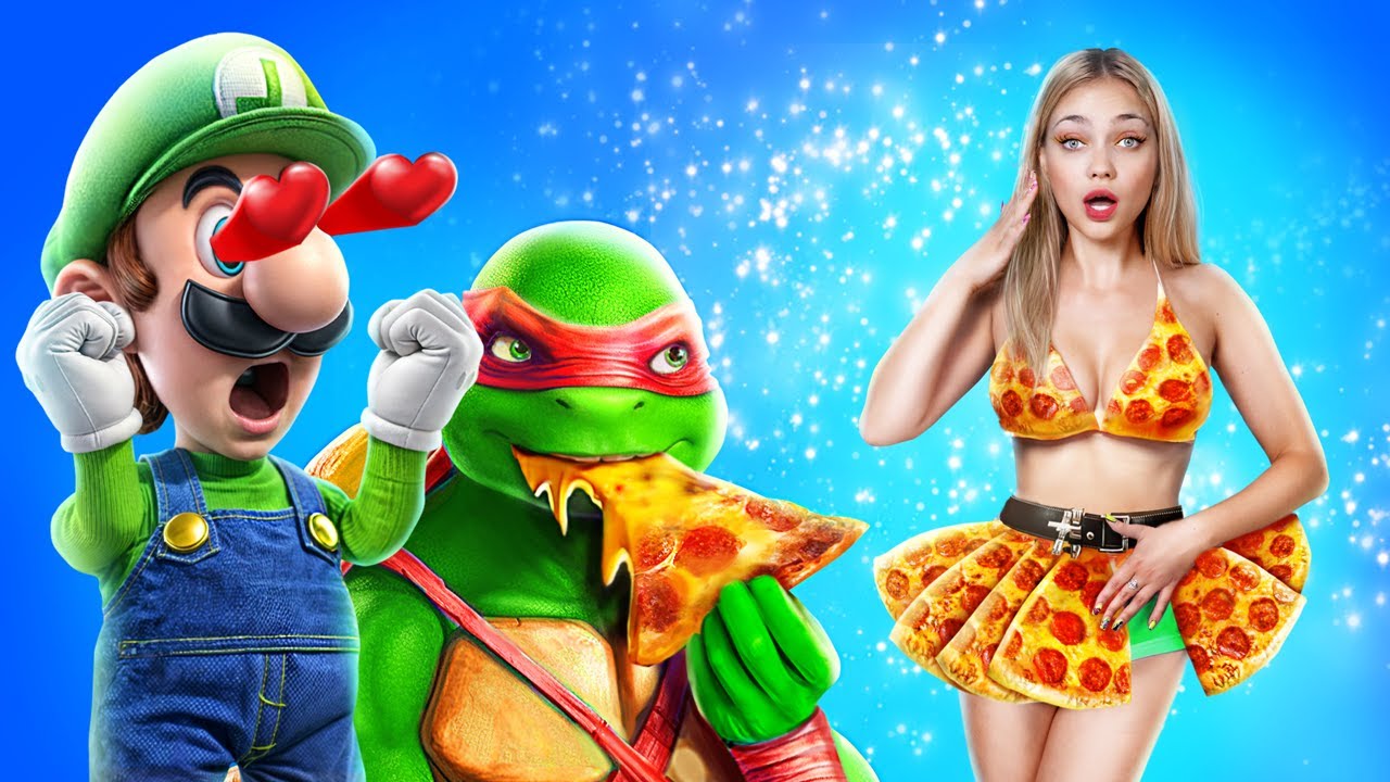 ティーンエイジ・ミュータント・ニンジャ・タートルズ vs スーパーマリオブラザーズのルイージ！TMNTとピザバトル！