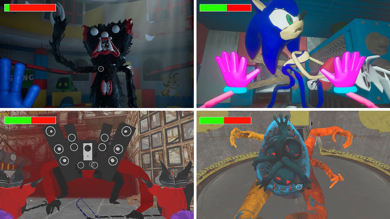 Poppy Playtime Chapters 1-6 |All Chase Scenes and Jumpscares Showing Healthbars Clearly Updated 2025