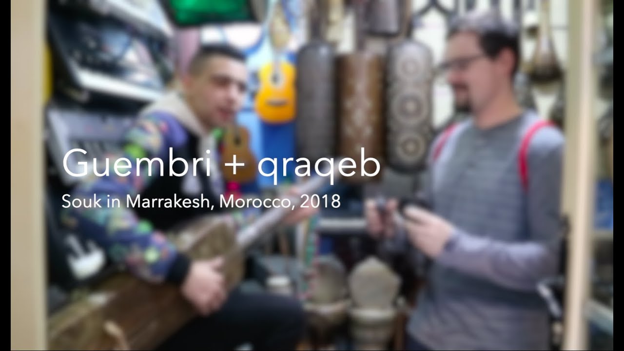 Guembri + Qraqeb jam session in a Marrakesh instrument store