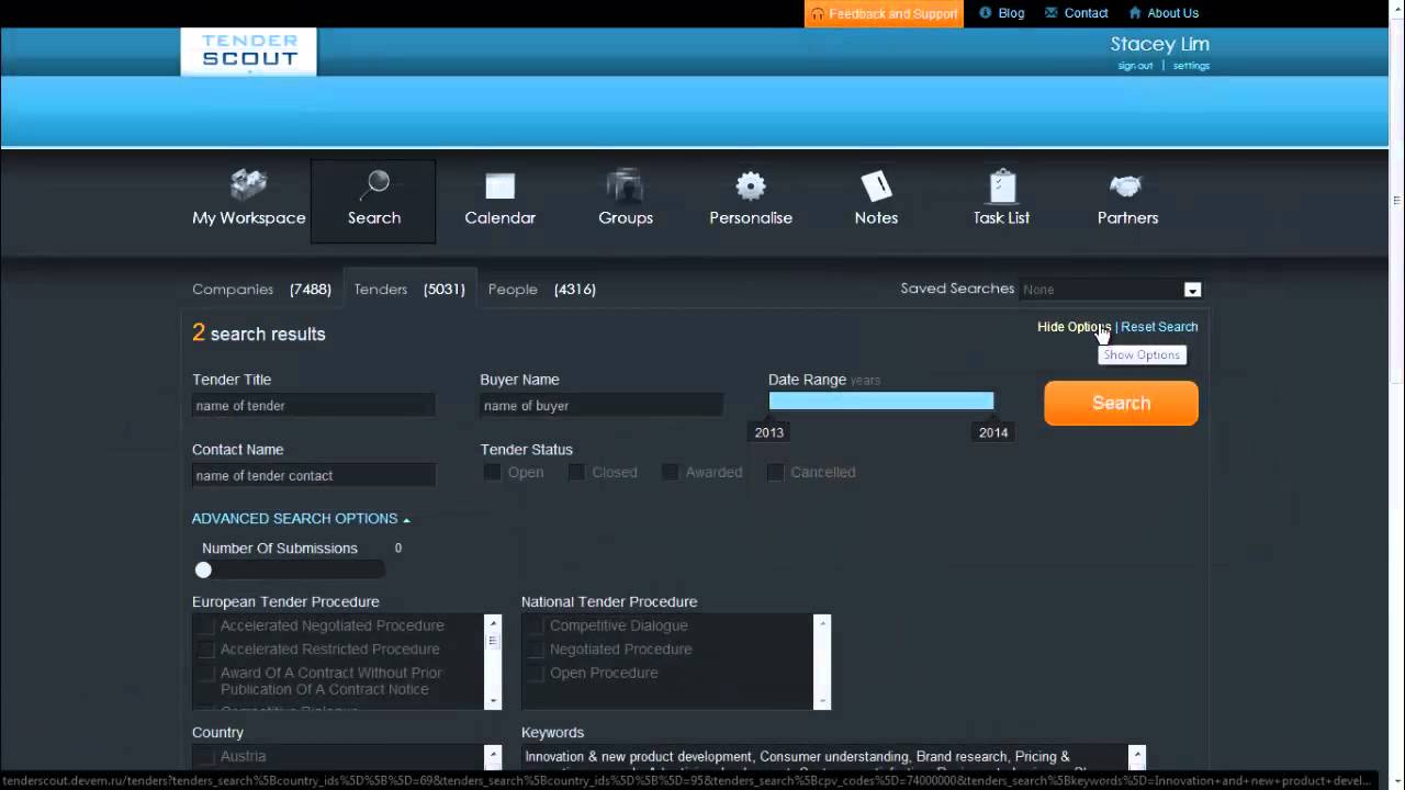 Tenderscout - How to search for tenders