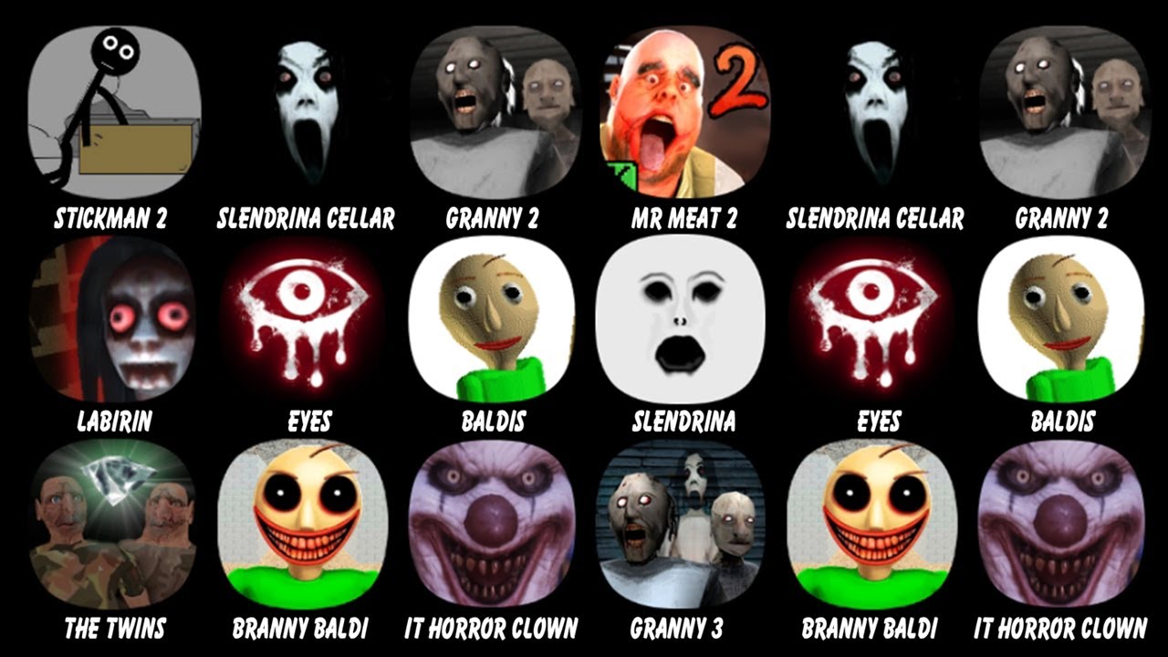 Stickman Jailbreak 2, Slendrina The Cellar, Granny Chapter Two, Mr Meat 2, Labirin Kuyang, Eyes...