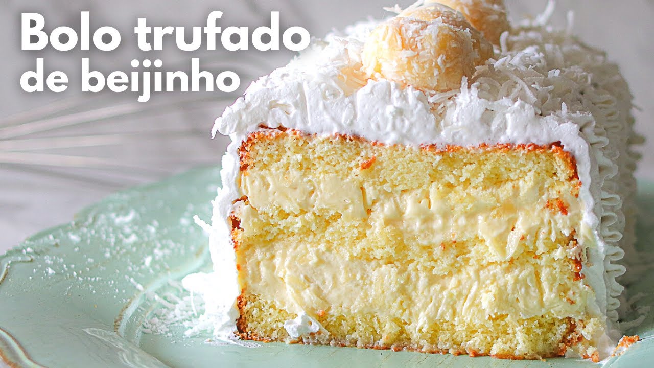 BOLO TRUFADO DE BEIJINHO COM CHOCOLATE BRANCO | RECHEIO CREMOSO DE COCO MARAVILHOSO!