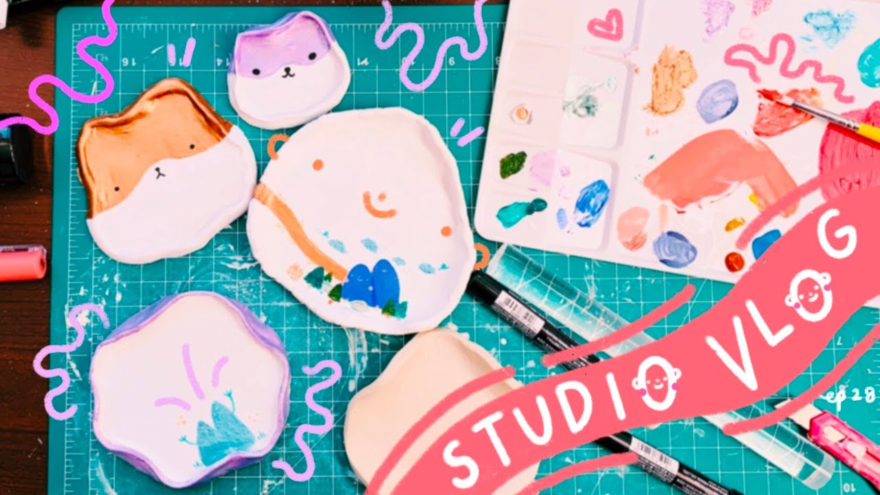 🎨 studio vlog 28: air dry clay trays, new sticker designs, packing orders, and last days of home