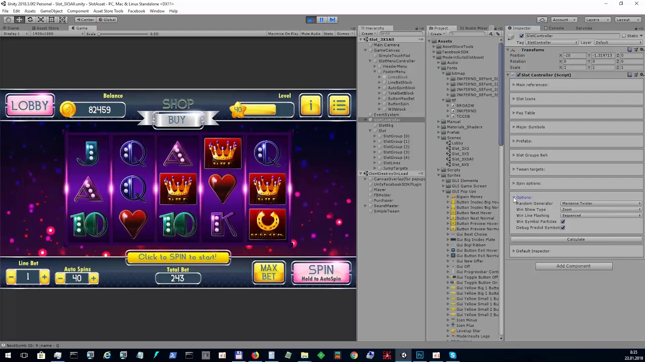 How to create slot game 3x5 all lines Modern Suits Slot Asset for Unity Asset Store