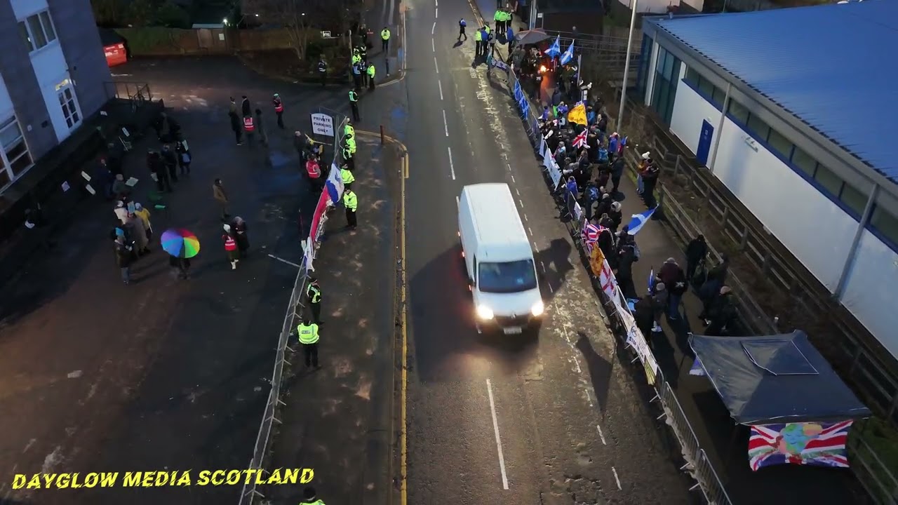 Anti illegal migration protest at Hotel Cladhan Falkirk Jan 10.26 drone footage 