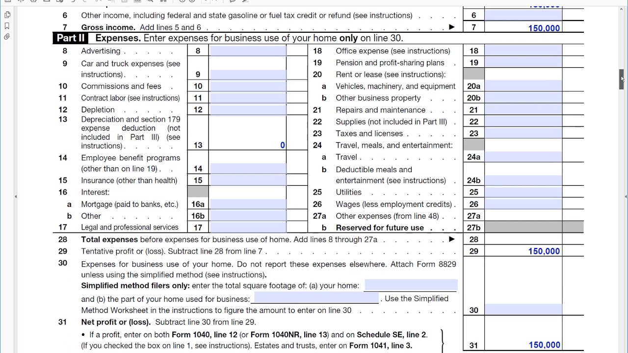 How to fill out a self-calculating Schedule C, Profit or Loss From Business