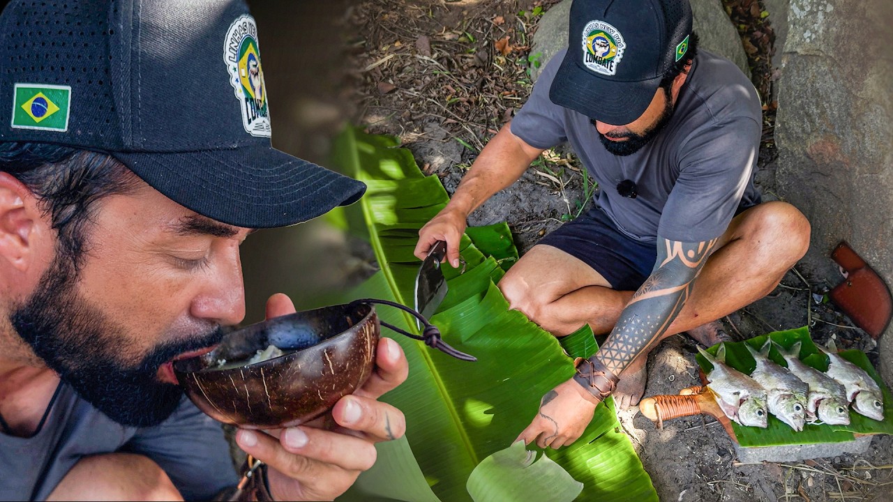 Pesca e Preparo de  Peixe estilo Amazonia, Folha de Bananeira