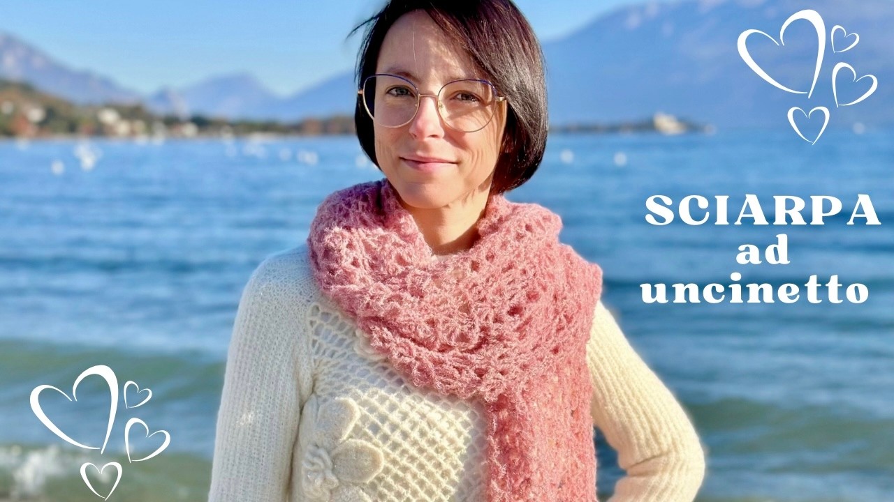 Tutorial sciarpa fatta a mano ad uncinetto in mohair - stola rosa - easy crochet