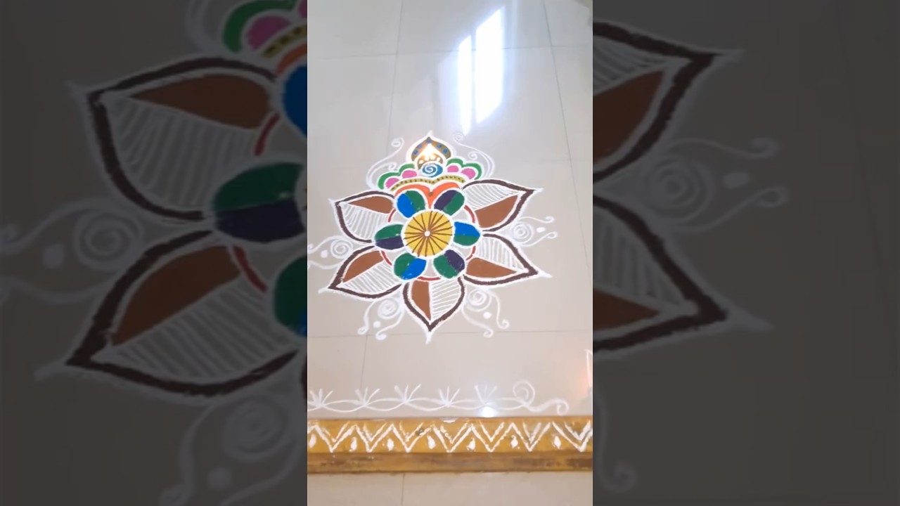 Simple Colour Kolam &ndash; Day 16 🌼 | தினசரி வண்ண கோலம் | రంగు ముగ్గు | ಬಣ್ಣದ ರಂಗೋಲಿ #youtubeshortsindia