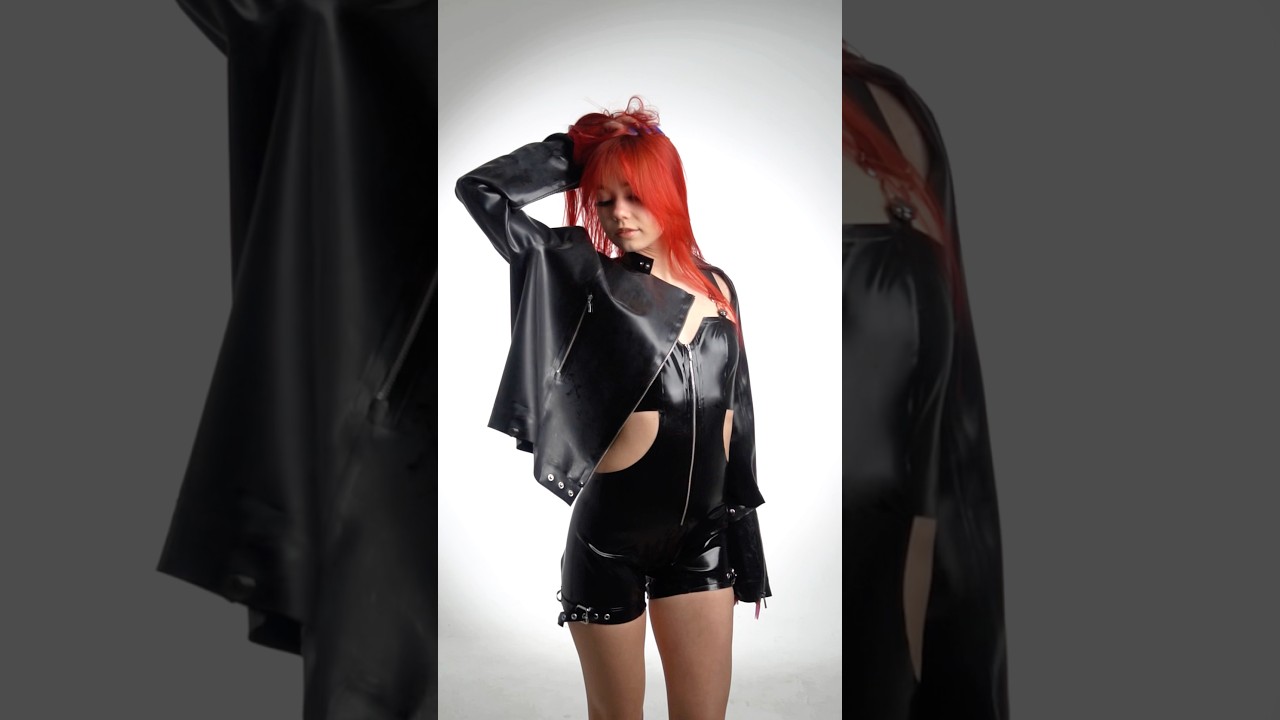 Latex Jacket with Zipper & Latex Short Cut Jumpsuit with Belt #latexfashion #latexlook #latexjacket