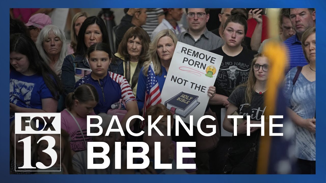 Demonstrators demand the Bible be put back on Davis School District shelves