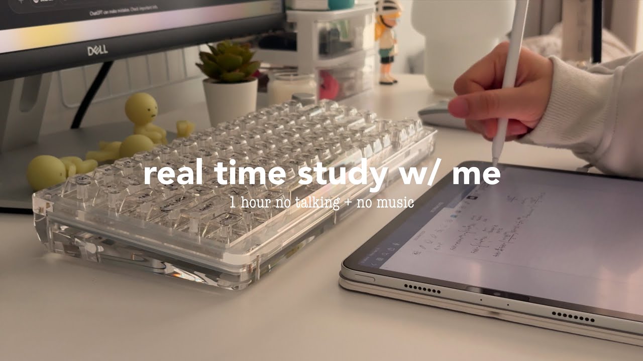 real time study with me 📑 asmr ipad writing & typing, 1 hour w/ no break, background noise, no music