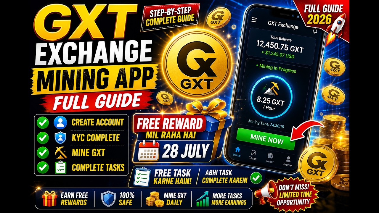 GXT Exchange Mining App Full Guide | How to Create Account, KYC, Mine GXT & Complete Tasks