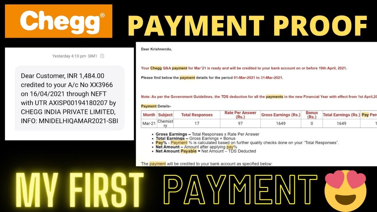 Chegg payment proof||my first payment||chegg chemistry||earn money through chegg||