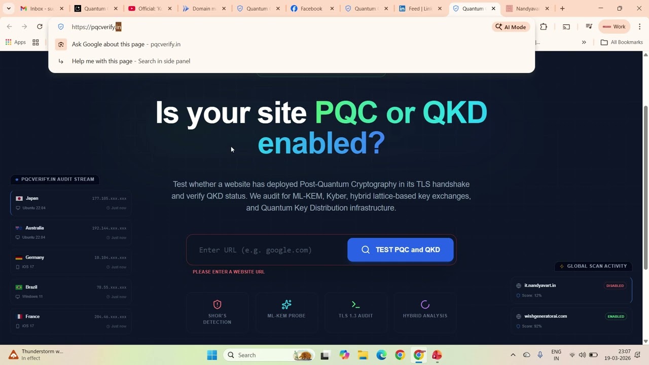 PQC or QKD quantum safe validation or checking  