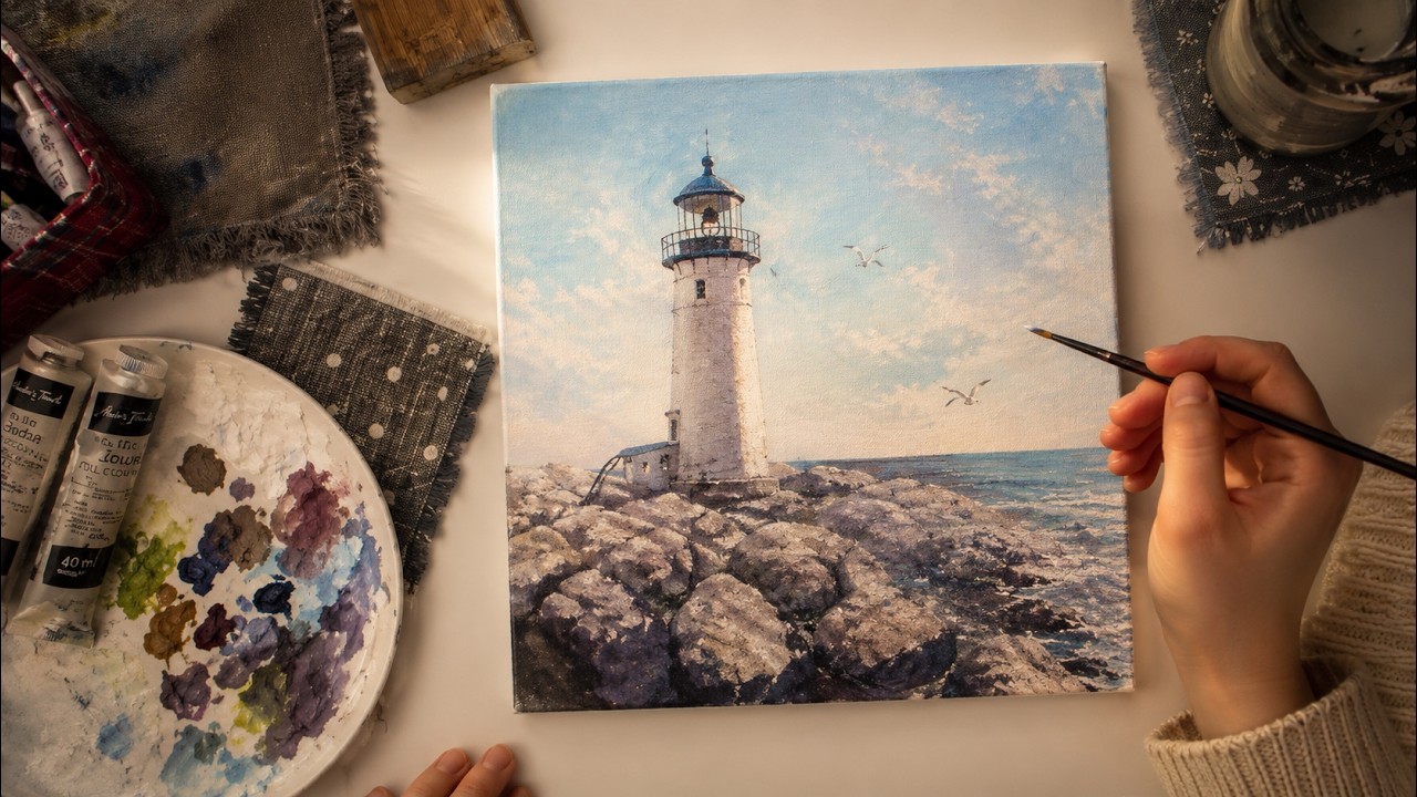 Painting a Lighthouse from a New Angle – Real Time Art with Deep Relaxing Music