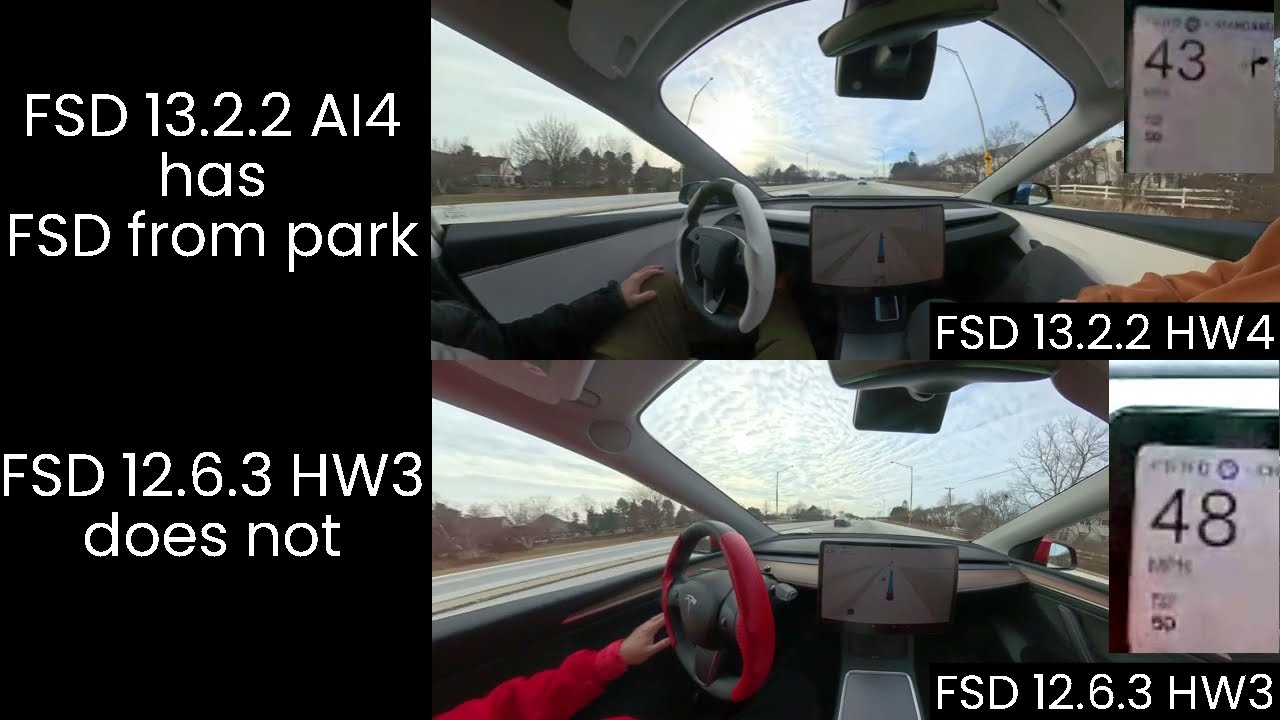 Comparing Tesla FSD 13.2.2 AI4 with FSD 12.6.3 AI3  #teslamodely #teslamodel3