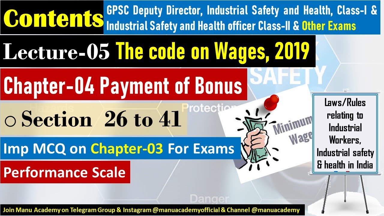 Lecture-05 I Chapter 04 Payment Of Bonus of The code on Wages 2019 I Imp MCQ on Minimum Wages code
