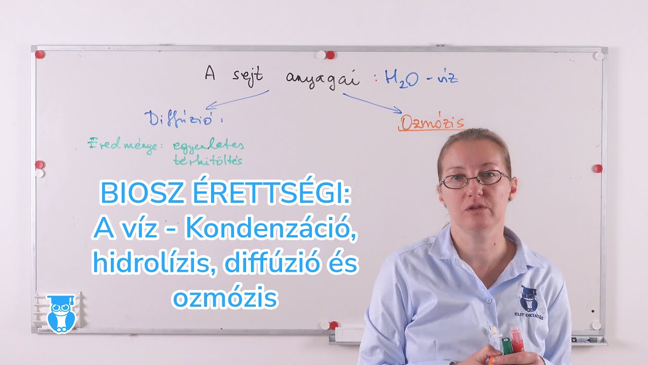 Biosz érettségi 01-03 A sejt alkotói   A víz  kondenzáció, hidrolízis, diffúzió és ozmózis 2160p