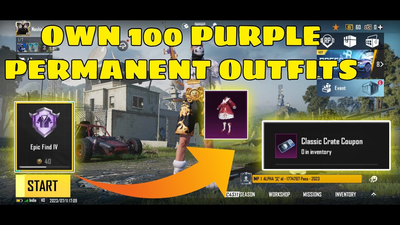 OWN 100 PURPLE PERMANENT OUTFITS || own 100 purple permanent outfits in bgmi