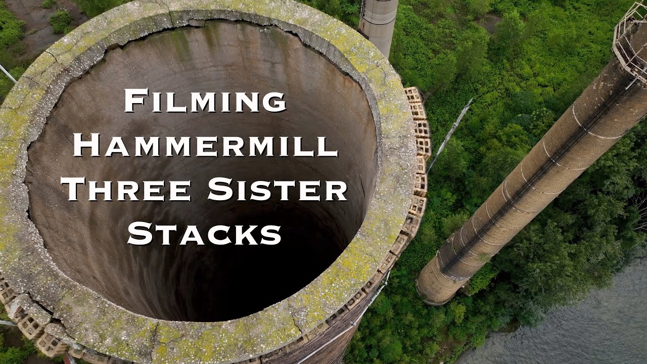 Filming Hammermill Three Sister Stacks Ruin Closed May 2002 Erie, PA Paper Mill