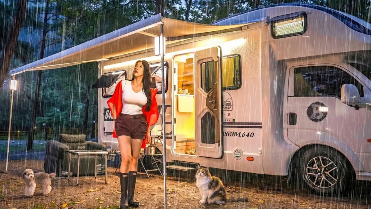❄️RAINY SOLO CAMPING IN A DREAM CARAVAN 🚐 | Russian Girl Survival Tips | ASMR Nature Sounds