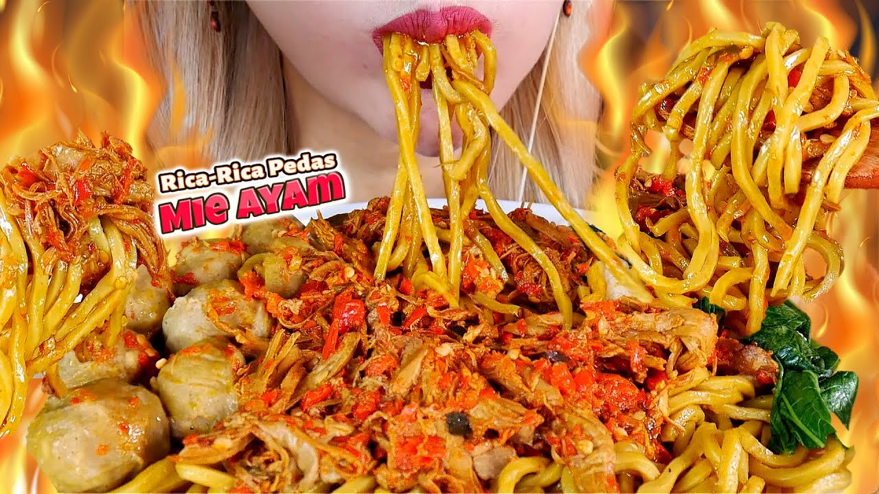 ASMR MUKBANG 🐥🍜MIE AYAM RICA-RICA PEDAS🔥 HOT & SPICY CHICKEN NOODLE🌶