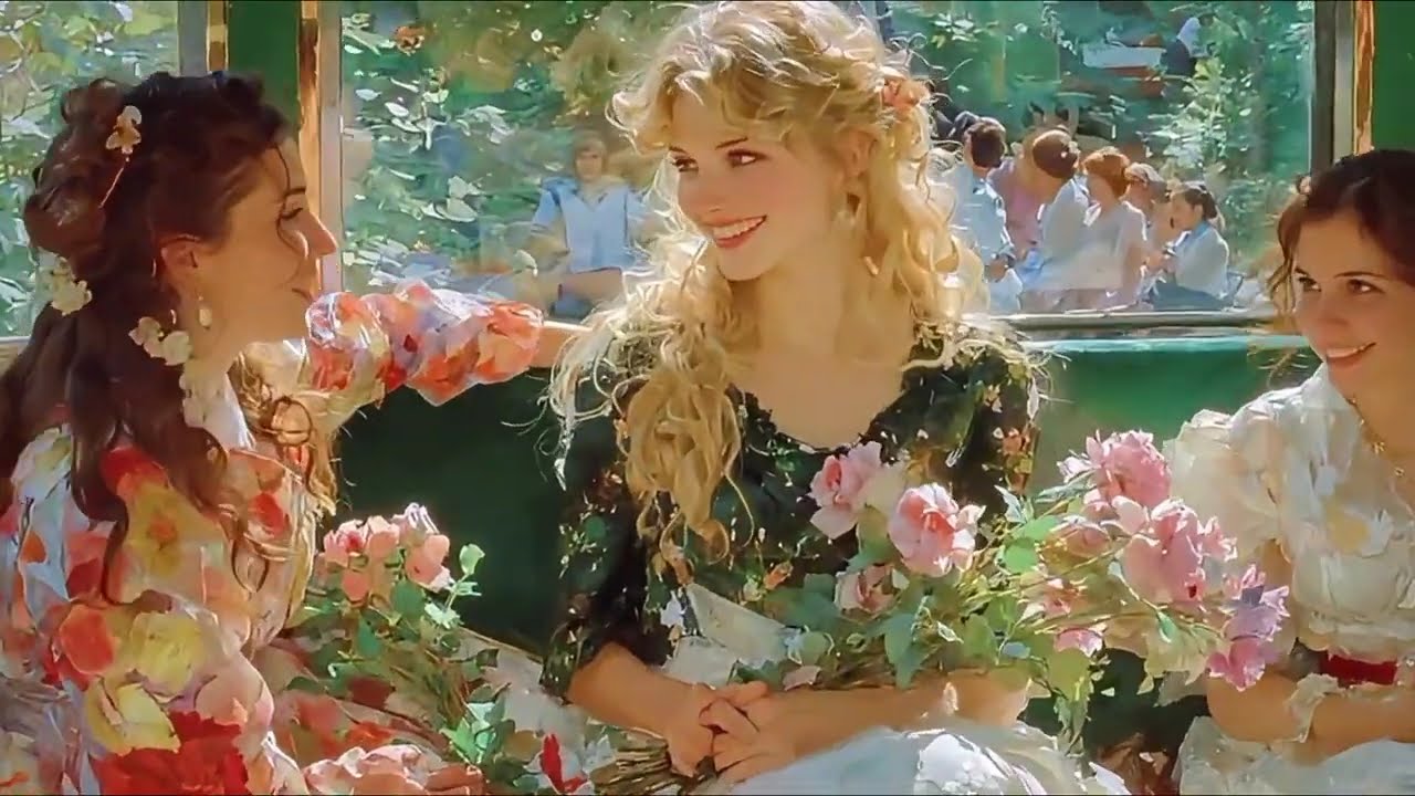 oil paint girl/Put the flowers in the bicycle basket, and embrace the wind in your arms.