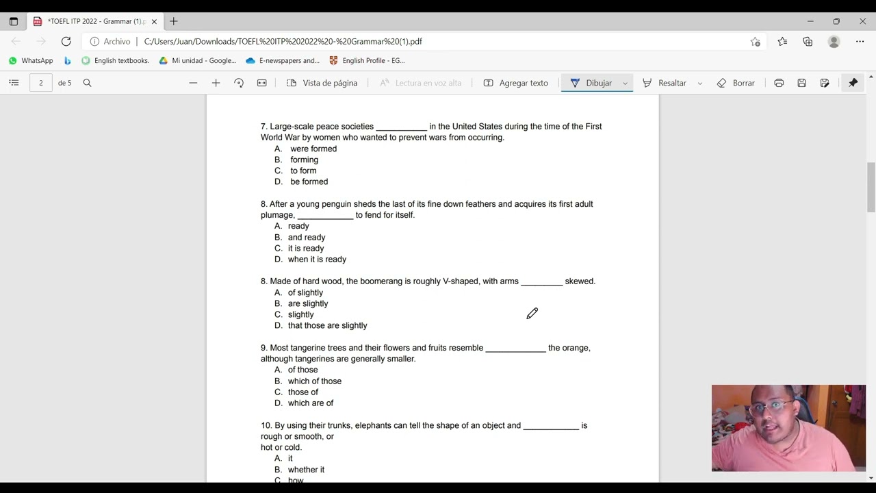 Otra seccion de gramatica PERFECTA | TOEFL ITP | PARTE 1