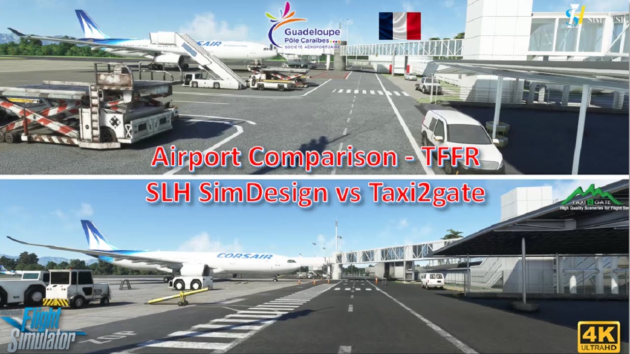 FS 2020 - TFFR SLH SimDesign vs Taxi2Gate - Airport Comparison - SLH SimDesign vs Taxi2Gate