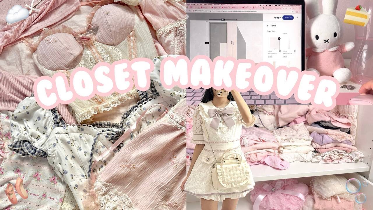 Closet makeover 🩰 decluttering, clean out, dream wardrobe tour | girly coquette pink ikea pax