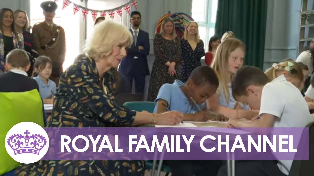 Queen Camilla Draws Coronation Crown in School Visit