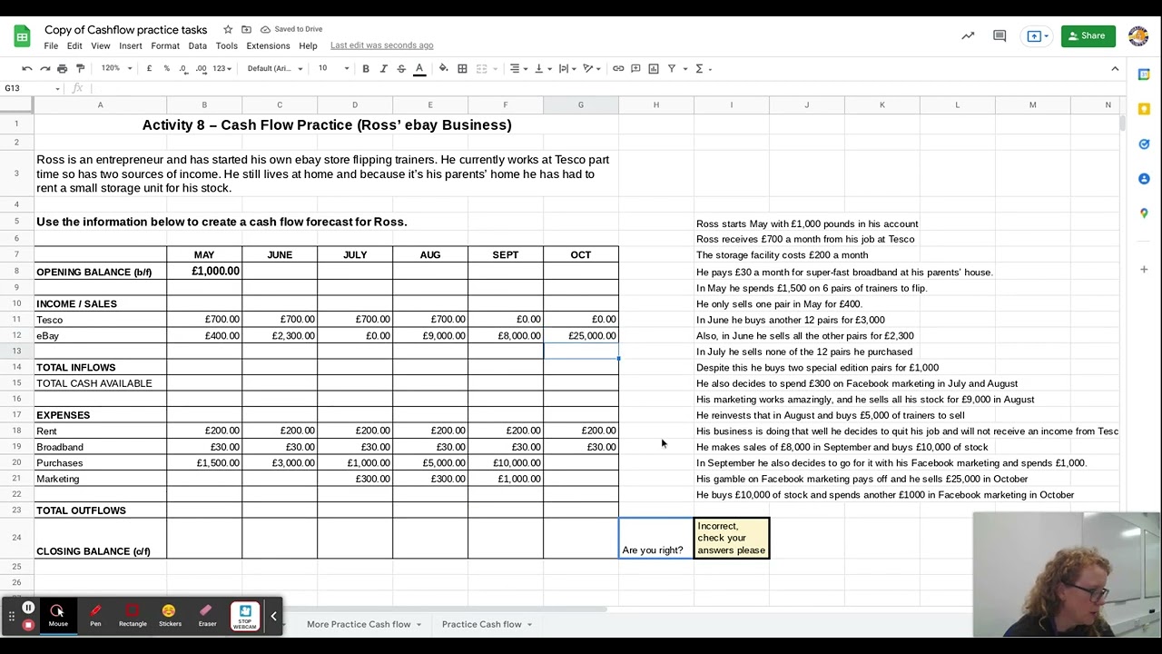 Cashflow practice tasks - Activity 8