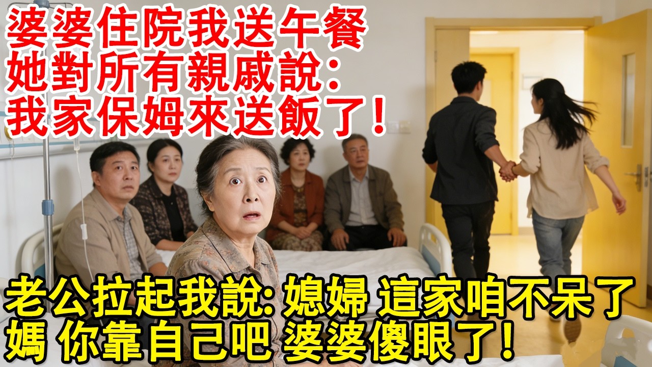 【完結爽文】婆婆住院那天我送午餐，她當眾對所有親戚炫耀說：我家的保姆來送飯了！老公拉起我說：媳婦這家咱不呆了！媽你靠自己吧，婆婆傻眼了#婆媳 #家庭 #情感 #情感故事 #家庭故事 #家庭倫理