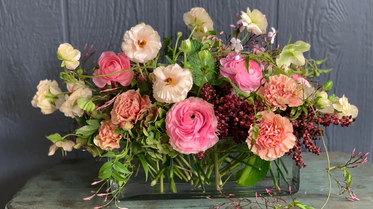 Como hacer arreglos de flores naturales. Diseño alargado sin espuma floral.
