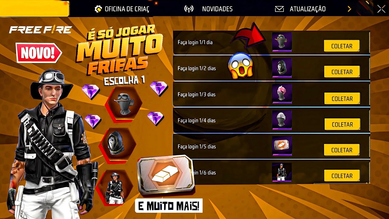 BOAA!! PEGUE O NOVO AVENTUREIRO 2.0, EVENTO DE GRA&Ccedil;A, SOMBRA ROXA E DIMAS TEMPOR&Aacute;RIOS - FREE FIRE