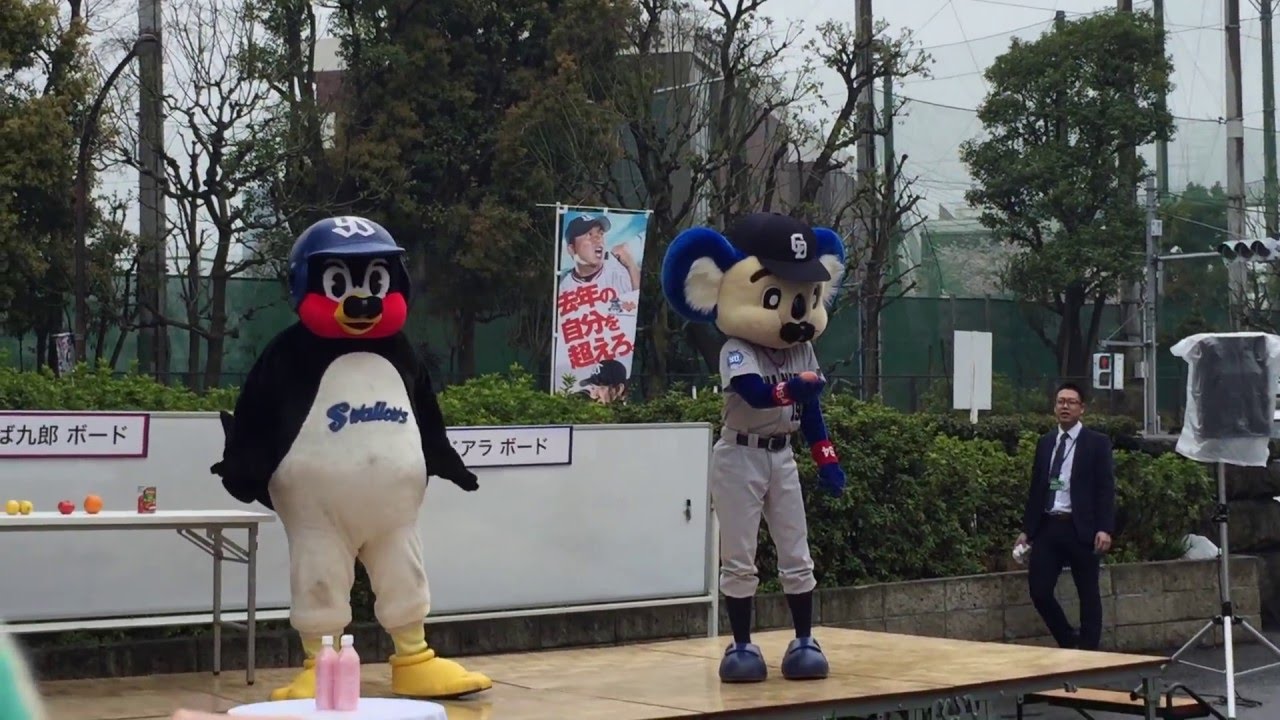 2016/04/03　つば九郎とドアラ　ひげダンスBGMで登場→ふたりで一芸披露