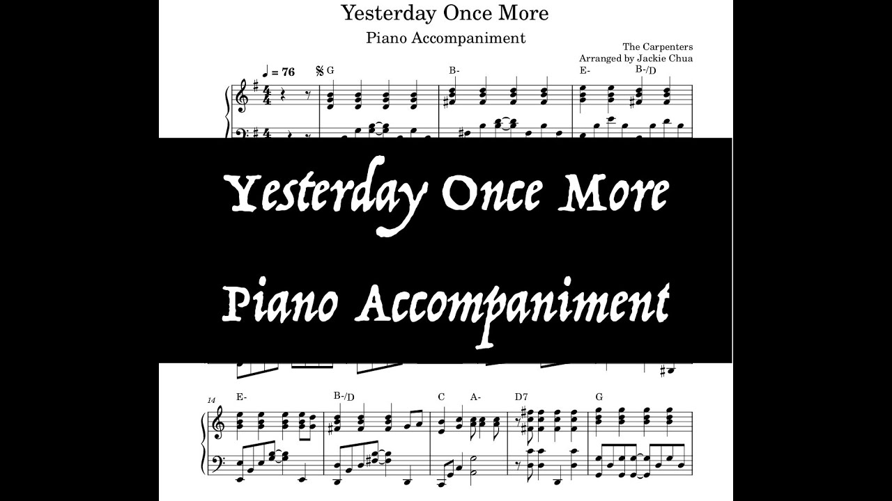 Yesterday Once More | The Carpenters | Piano Accompaniment Sheet Music / Backing Track
