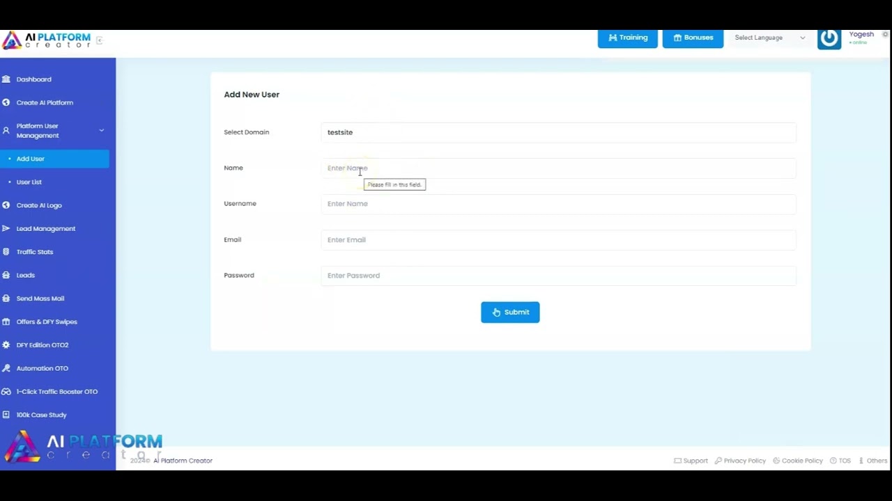 AI Platform Creator   Platform User Management