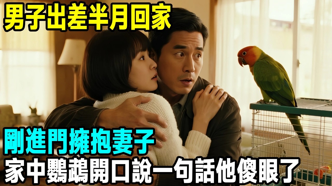 男子出差半月回家，剛進門擁抱妻子，家中鸚鵡開口說一句話他傻眼了...【晚間故事】