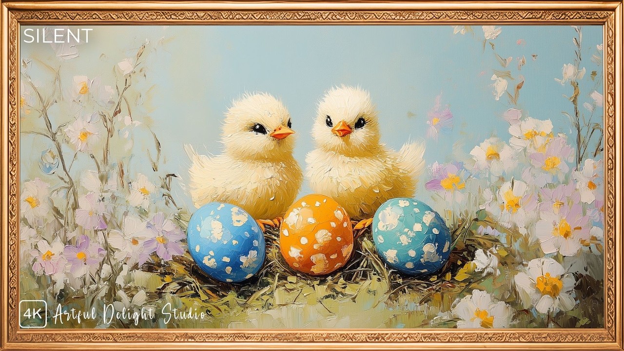 Easter Chicks | Frame TV Art 4K | TV Screensaver | Gold Frame | SILENT