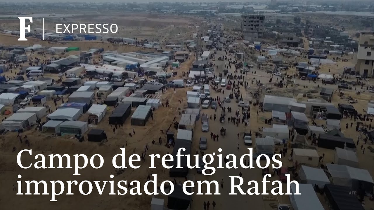 Imagens aéreas mostram campo de refugiados improvisado em Rafah