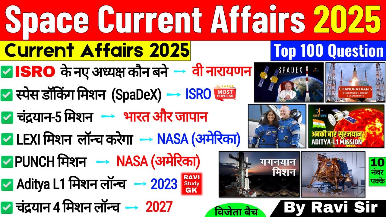 Space Current Affairs 2025 | ISRO NASA Space Mission | Last 6 Month Science Current Affairs 2025