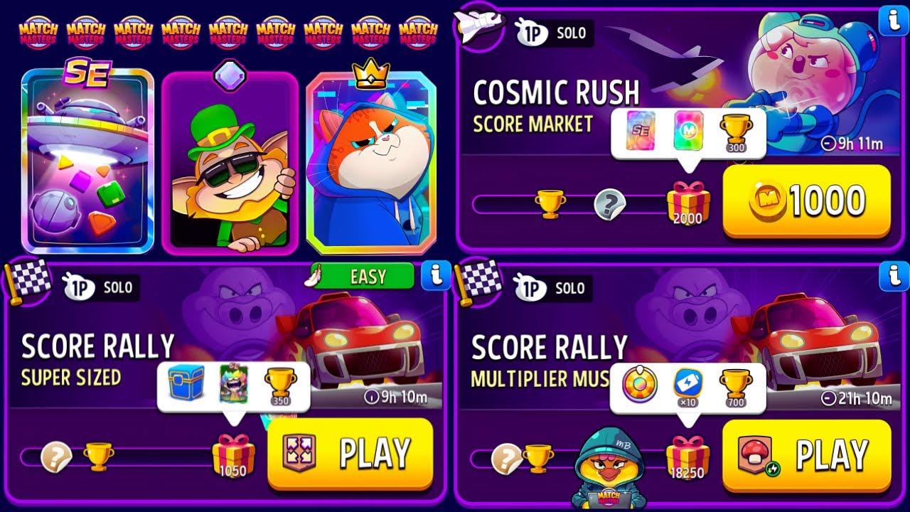 3 Solo/ Multiplier Mushrooms Score Rally/ Super Sized Score Rally/ Score Market Cosmic Rush