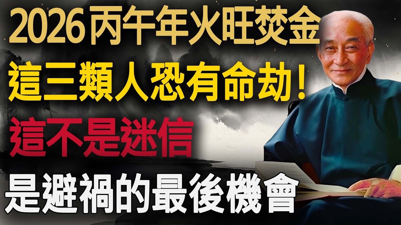 南師最後的警告：2026 丙午年「火旺焚金」，這三類人恐有命劫！這不是迷信，是避禍的最後機會。#南懷瑾 #2026 #丙午年 #赤馬紅羊 #佛學智慧 #命理規律 #焦慮緩解 #心靈成長
